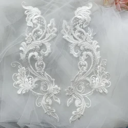 European Sequin Embroidered Lace Patch, Wedding Dress Decoration,Manual DIY Accessories, Decal, New Fashion, RS2379, 4Pcs, 2Pair