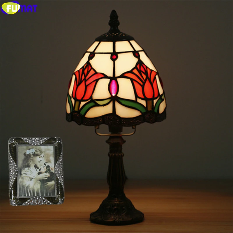 FUMAT tiffany style table lamp handicraft decor stained glass desk light 6 inch rose orchid hummingbird gift christmas trees E14