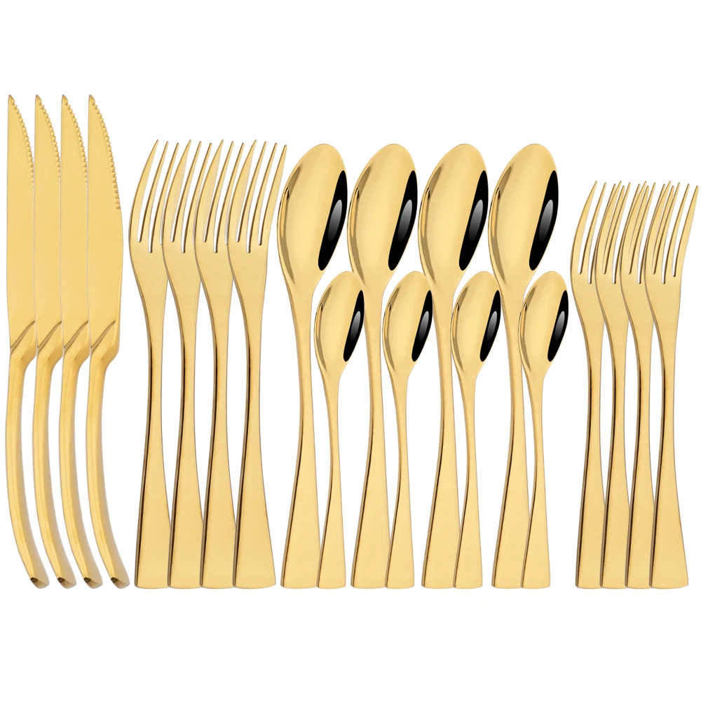 

20Pcs Complete Gold Dinnerware Set 304 Stainless Steel Tableware Steak Knife Fork Spoons Flatware Upscale Kitchen Cutlery Set