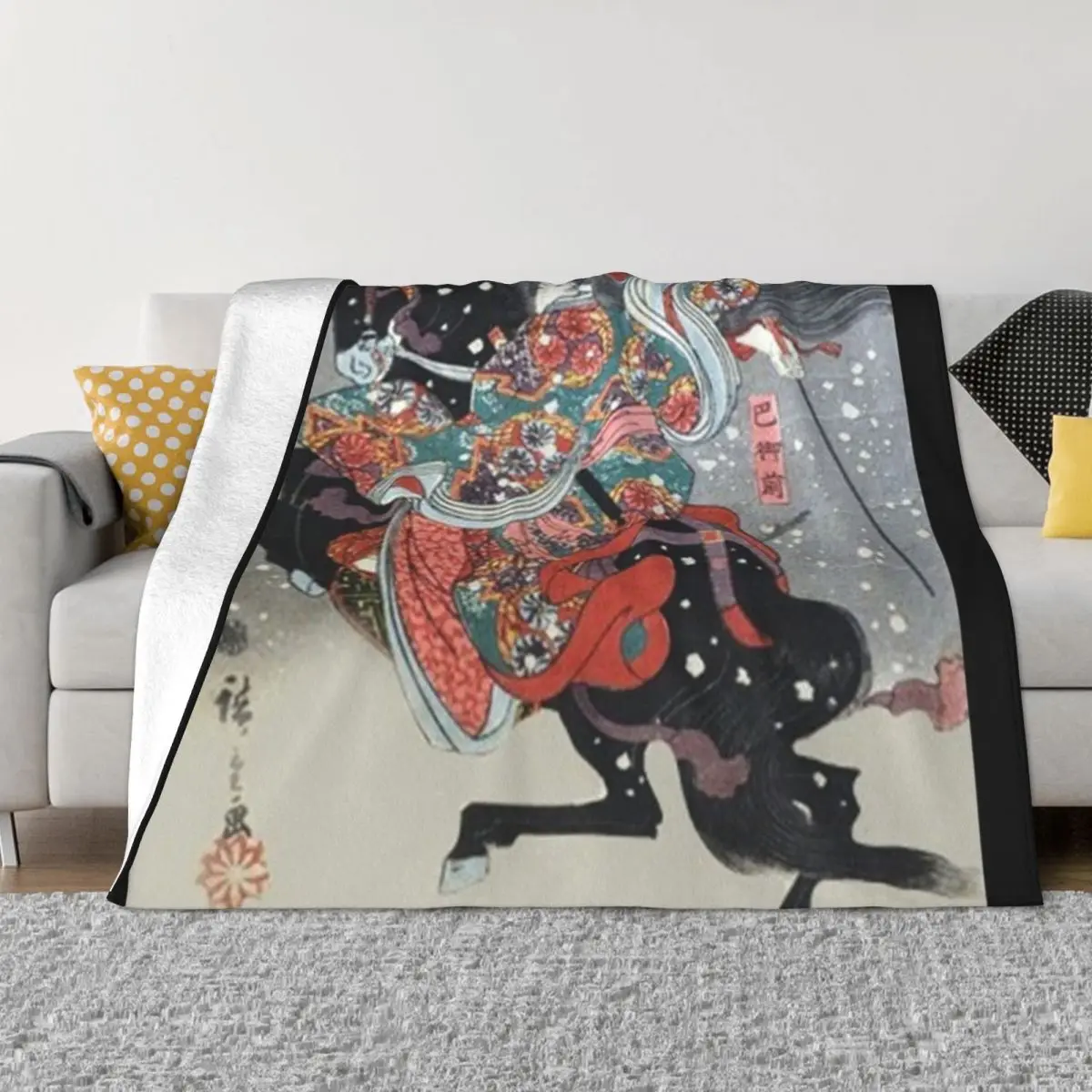 Japanese ukiyo-e woodblock print of the great female samurai, Tomoe Gozen by Utagawa Hiroshige Throw Blanket Thins Blankets