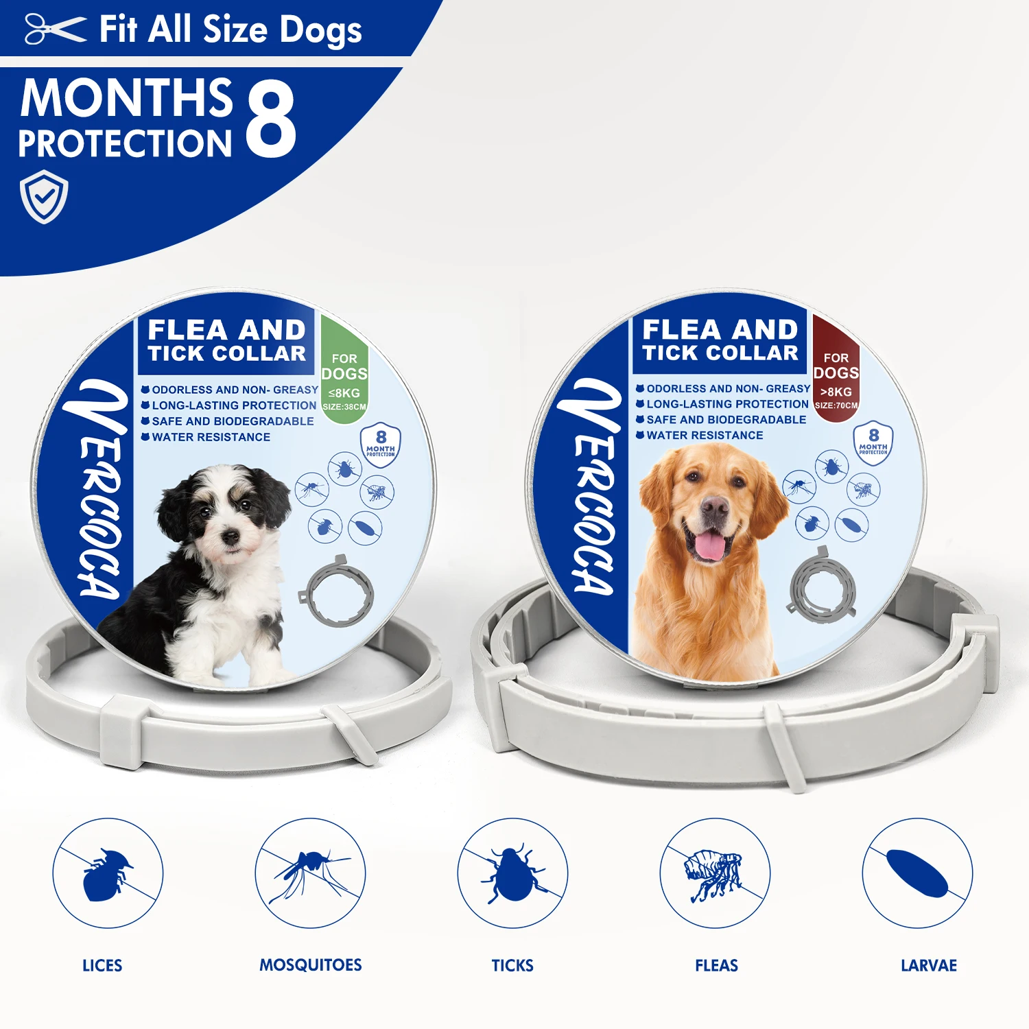 

Dog Flea and Tick Collars 8 Month Full Body Protection Same Formula as Seres Waterproof Silicone Ajustable Dog Flea Collar