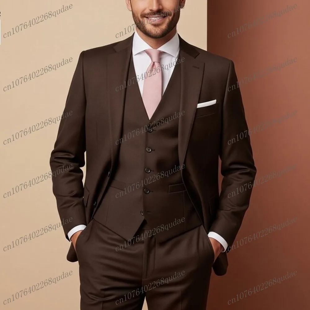 

Dark Brown Formal Men Suit Wedding Party Groom Groomsman Male Tuxedos Bridegroom Customize 3 Piece Set Blazer Vest Pants