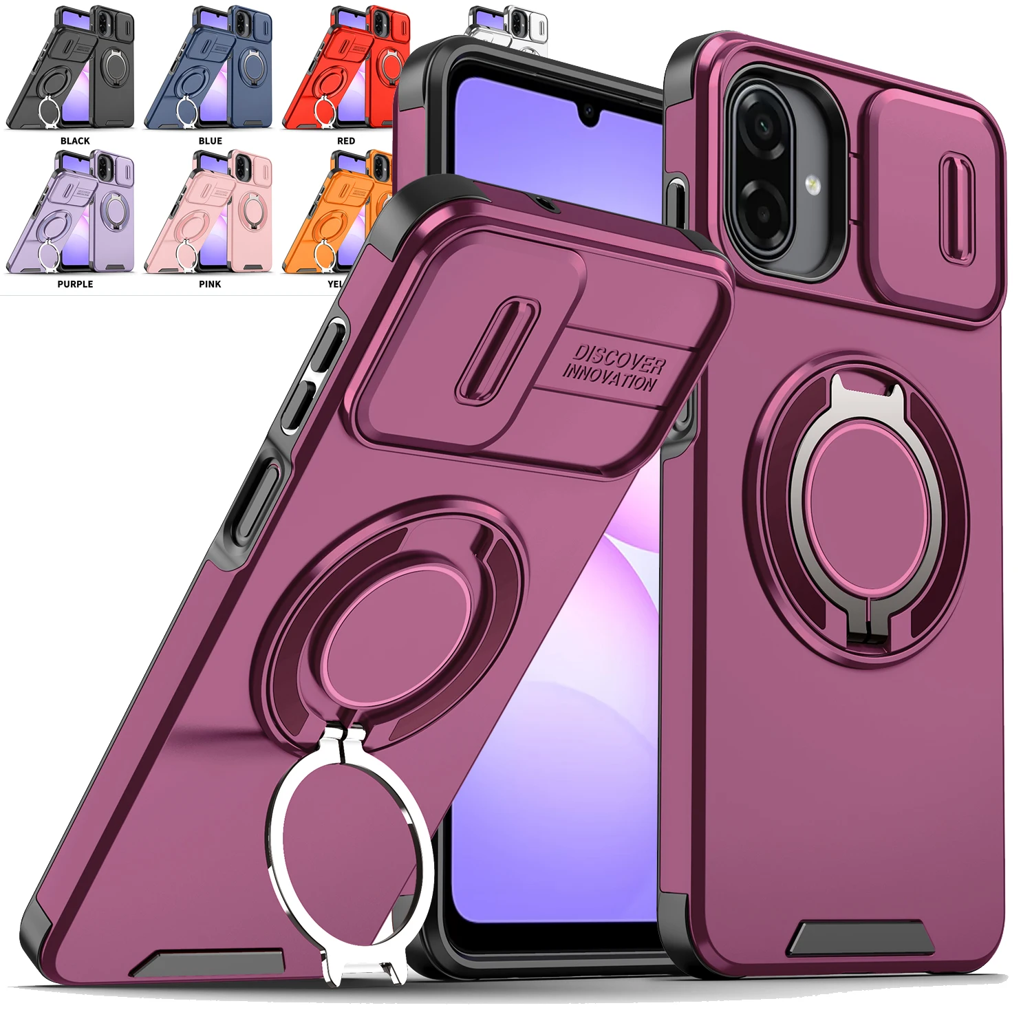 For Samsung A07 Case Galaxy A06 A05 F07 M07 M05 F05 A03S A02S Cover New Armor Case Slide Lens Protect Magnetic Ring Holder Cover