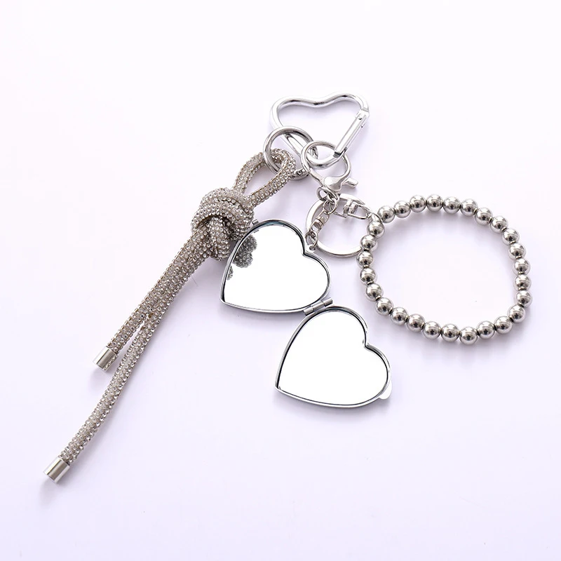

Cute Heart-shaped Mirror Bag Charm Keychain Korean Fashion Mobile Phone Anti-lost Lanyard Exquisite Backpack Decoration Gift