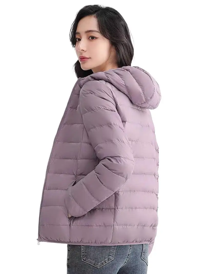 New Brand Autumn Winter Light Down Jacket Women Fashion Hooded Large Ultra-thin Lightweight Youth Slim Coat Down Jackets 5XL