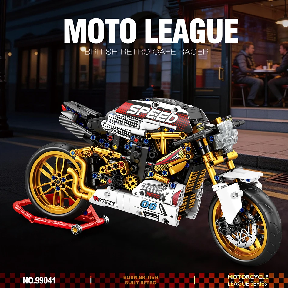 

1 : 8 Scale City Retro British Cafe Racer Building Blocks Speed Sport Motorcycle Racing Desktop Decor Bricks Toys Gifts 795 PCS