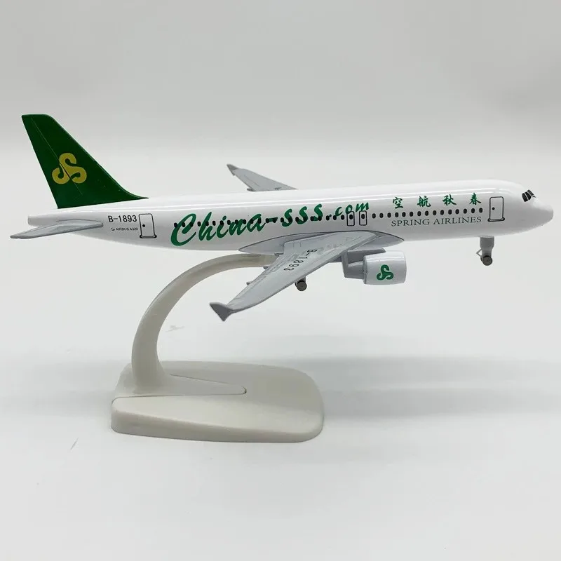 

20CM Scale A320 Spring Airways Alloy Simulation Aircraft Model with Wheels And Landing Gear for Gift Collection