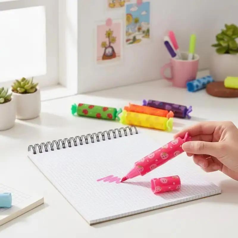 Mini Candy Color Highlighter 6pcs Set Pastel Cute Chisel Tip Markers No Smear for Students Note Taking School Office Stationery