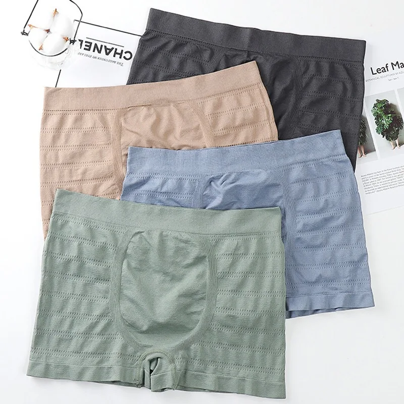 

4pcs Sports Comfortable Fitness Solid Color Cotton Crotch Pattern Breathable Boxer Nylon Shorts Men Underwear Seamless Panties