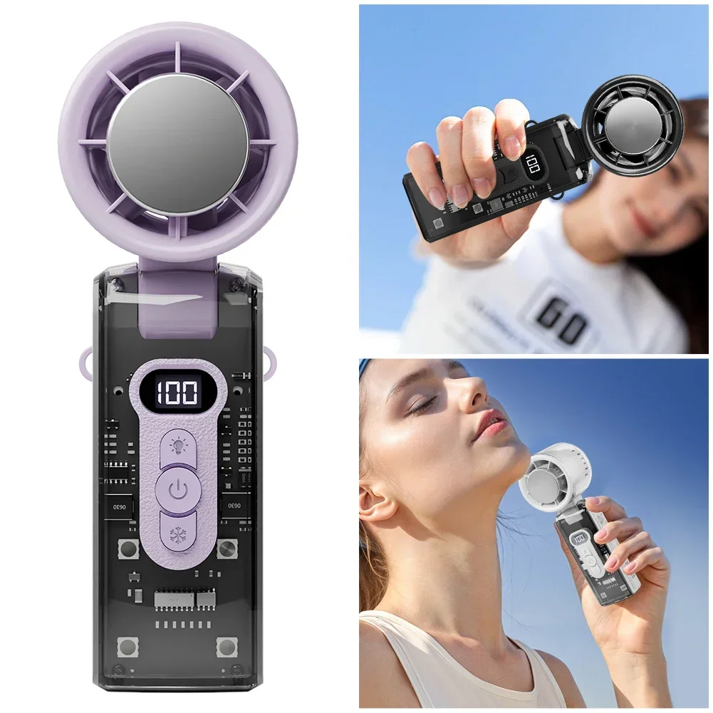 100-Speed Turbo Fan with LED Light | Portable, Rechargeable & Foldable | Handheld Cooling for Camping, Home & Office