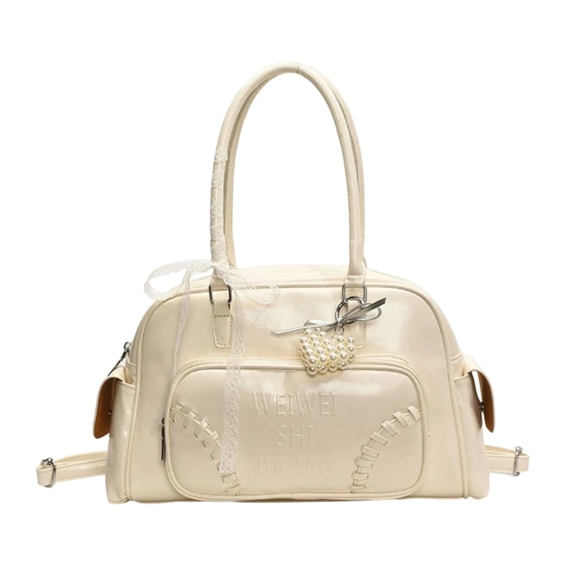 

E8FB Elegant PU Leather Handbag Fashion Shoulder Bag Lace Underarm Purse Suitable For Work University And Casual Travel