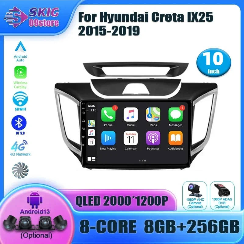 For Hyundai Creta IX25 2015-2019 Car Radio Multimedia Navigation Wireless Carplay Android 13 Screen Stereo Console