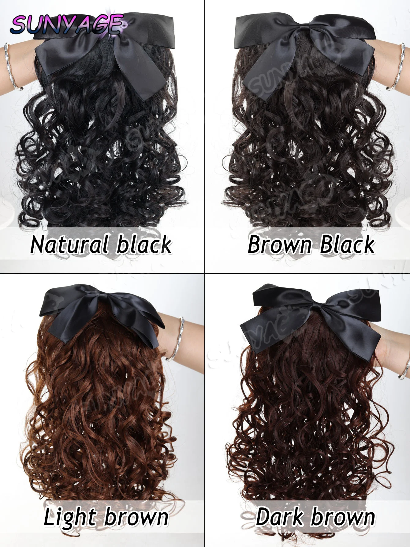 SUNYAGE-peluca sintética Retro para mujer, cola de caballo, estilo peine, lazo, pelo corto y rizado, clip, cola de caballo corta, fácil de usar