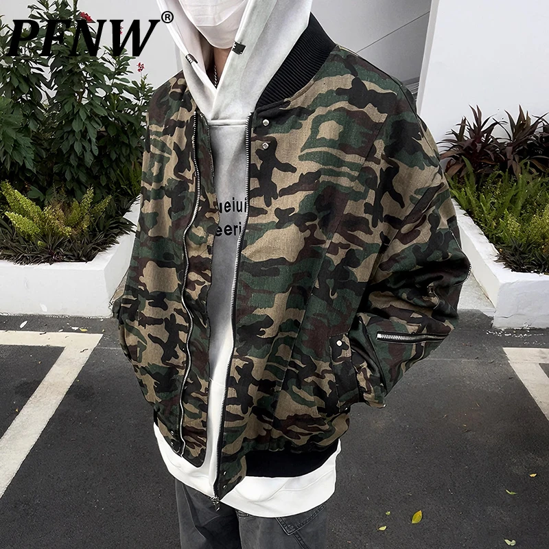 PFNW American Vintage High Street Camouflage Baseball Jacket Trend New Men's Loose Cleanfit Zipper Oversized Coat Top 12C1945