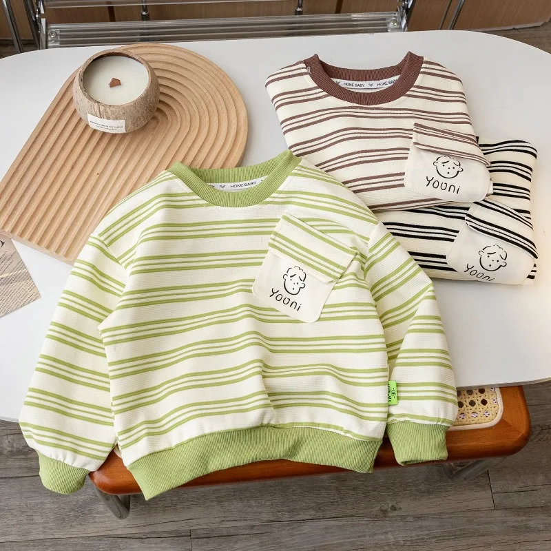 

Baby Girls Boys Sweatshirt Kids Cartoon Hoodies Toddler Striped Pullover 2025 Spring Autumn Children's Clothing Fashion
