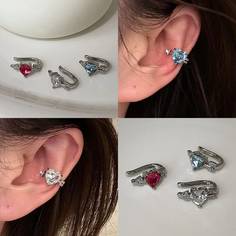 Heart Arrow Ear Cuff Women Clip On Earrings Sparkling Zircon Chic Trendy Jewelry Non Pierced Fashion Statement Ear Clips Gift