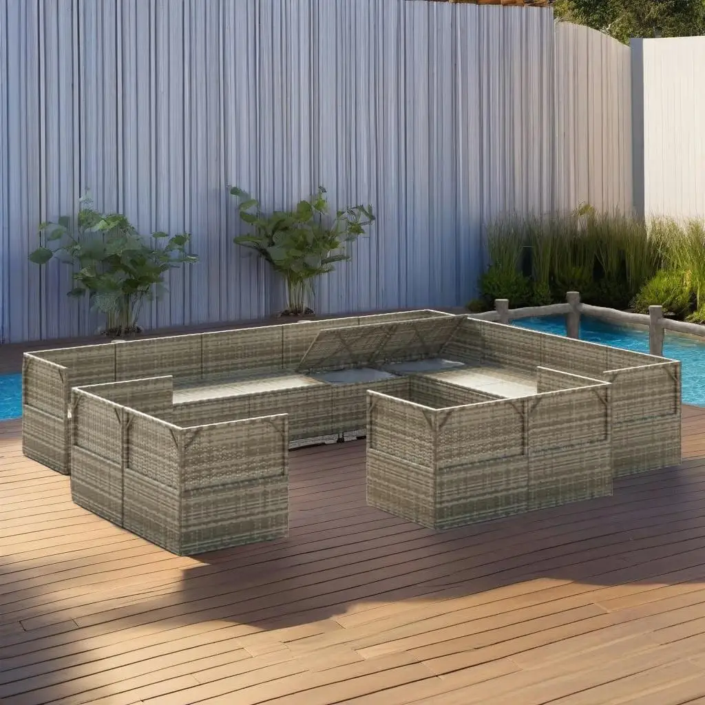 12-Piece Gray Poly Rattan Patio Lounge Set with Cushions - Outdoor Furniture Collection