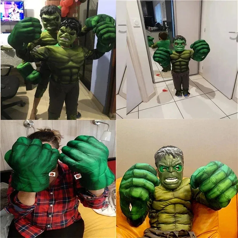 Costume da supereroe per ragazzi Film Justice Hero Green Giant Cosplay Tuta Guanti in spugna per bambini Giocattoli Regali per feste di Halloween
