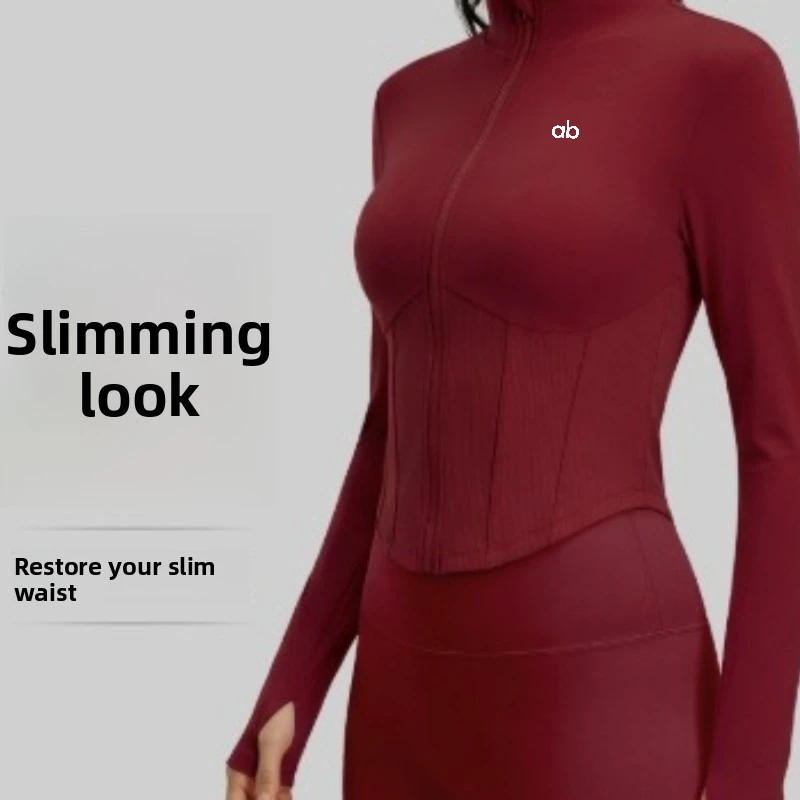 Women Autumn Stand Collar Long Sleeve Yoga Jacket UV Protection Windproof Top Running Pilates Fitness Workout Sports Outerwear