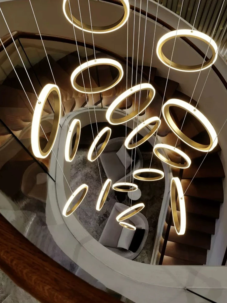 Imagem -04 - Alumínio Lustres Modern Duplex Loft Teto Lustres Sala de Estar Iluminação Suspensão Design Led Staircase Pendant Lamp Luminaria Led Teto Moderno