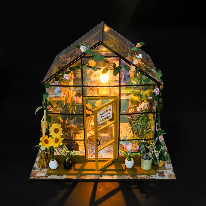 Diy Dollhouse 3D Miniature Dollhouse with LED Light Creative Flower House Case Handmade 3D Puzzle Assembly Building Model Toys