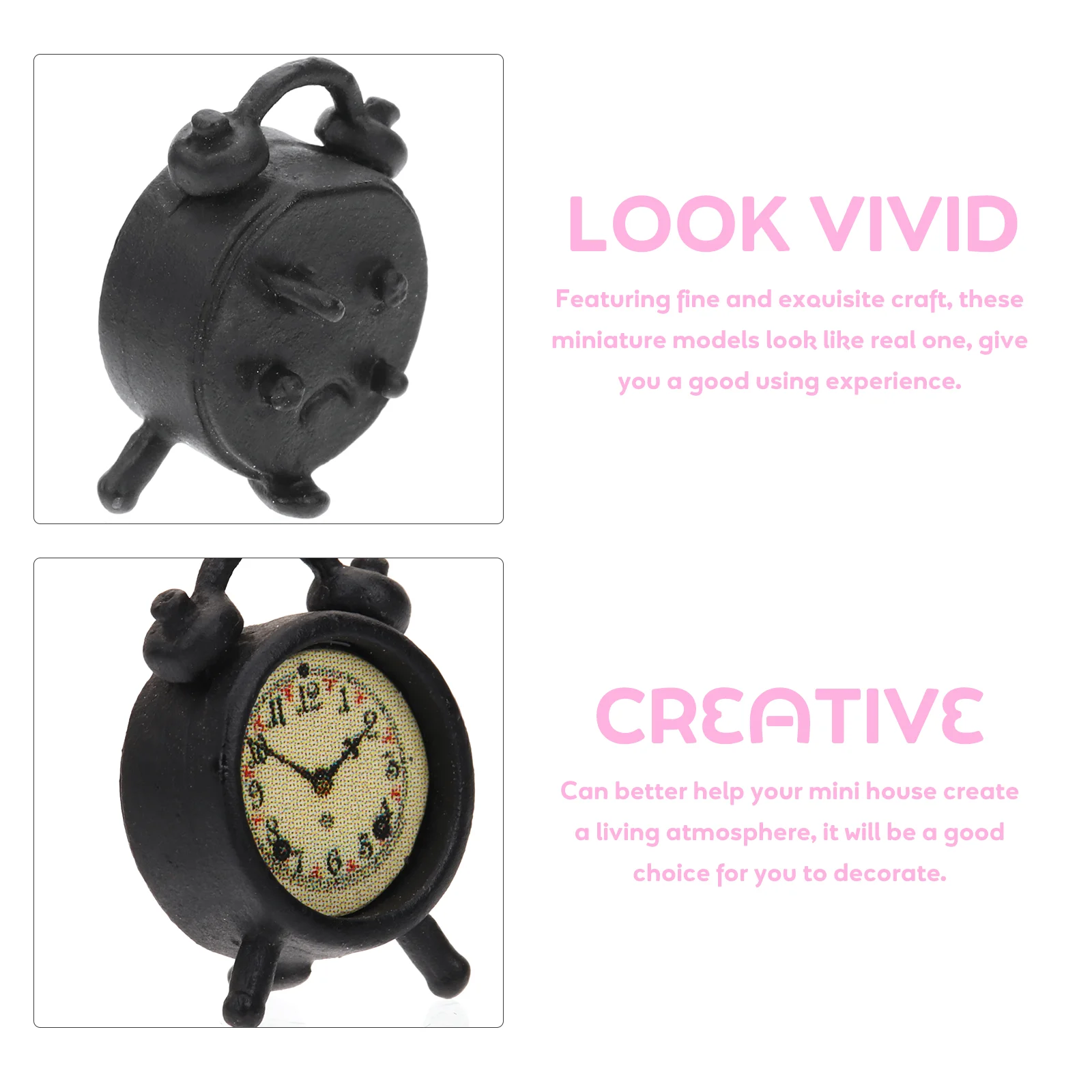 Reloj de tiempo Mini modelo de decoración en miniatura, accesorio para dormitorio de bebé, adorno artesanal con alarma, 4 Uds.