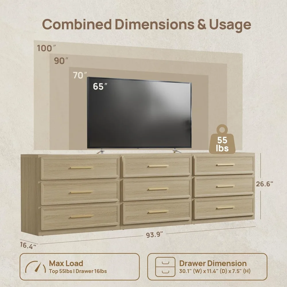 مجموعة من 3 طاولات ليلية كبيرة الحجم - طاولات بجانب السرير حديثة طويلة جدًا مع 3 أدراج للتخزين لاستخدام الطاولة النهائية #2