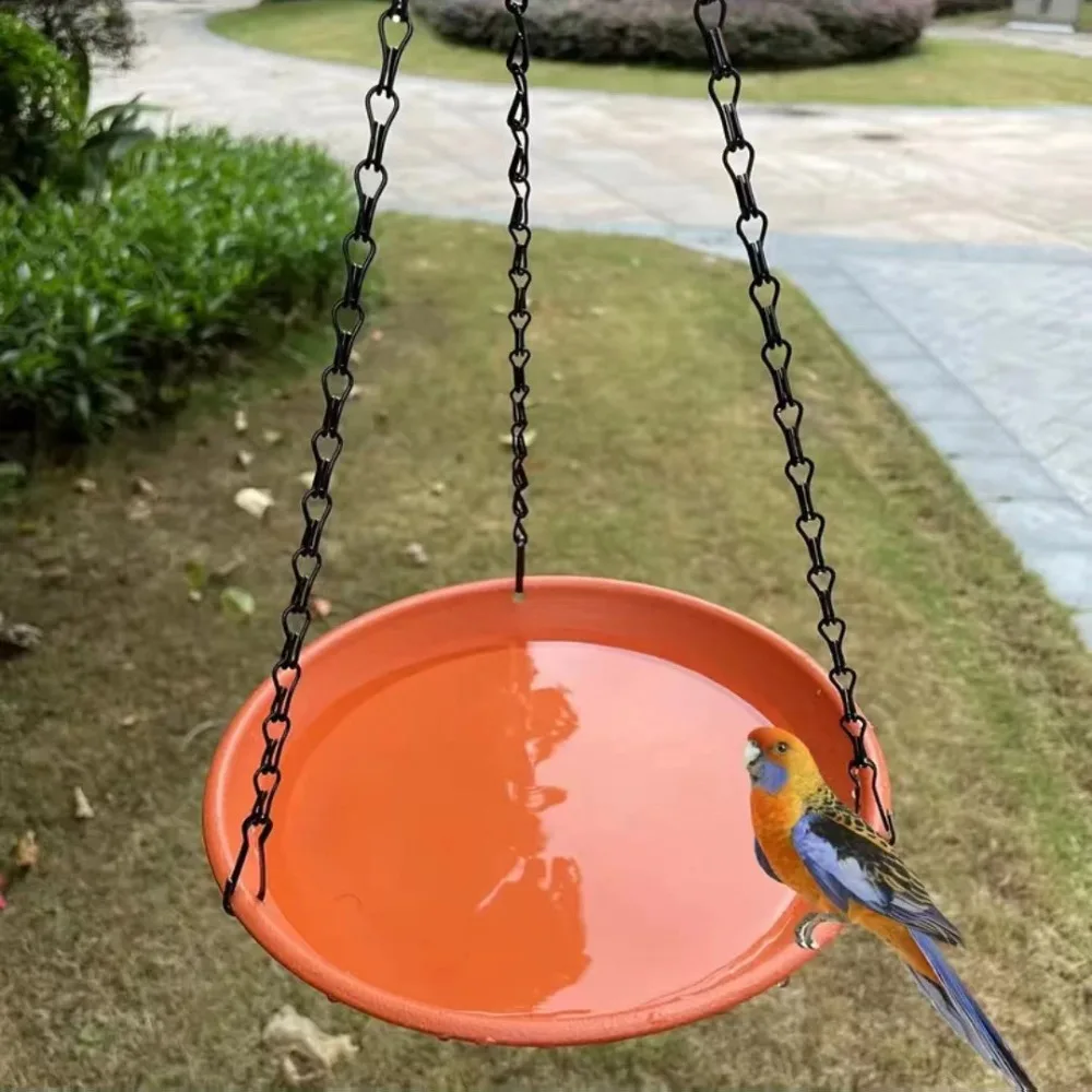 Round Shaped Birds Feeder Birdbath Bowl with Hanging Chain Bird Feeder Plate Bird Bath Tray Outdoor Garden Yard Farm Decor