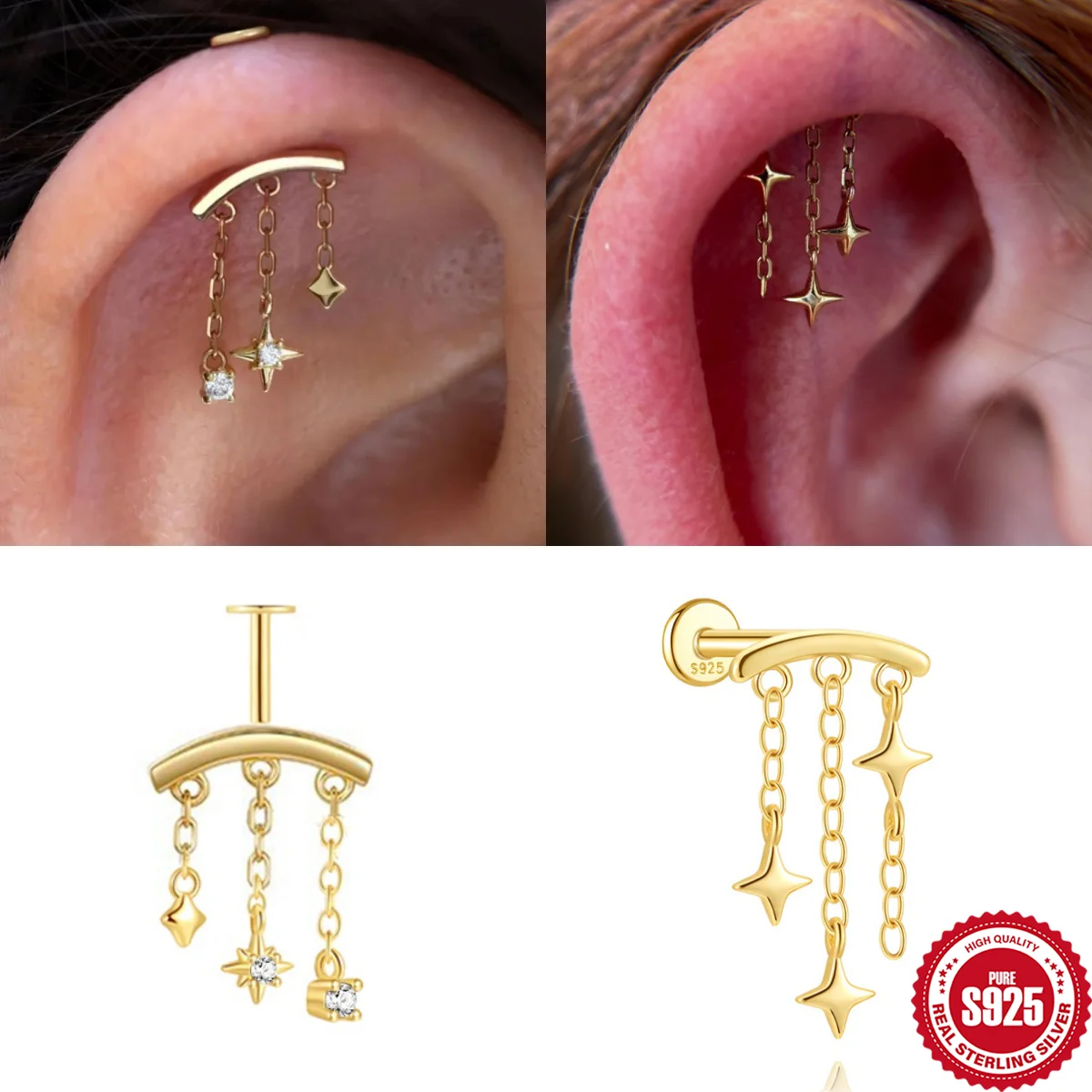 

AIDE 925 Sterling Silver Star Moon Starry Sky Series Drop Earrings For Woman Fashion Party Fine Gift Elegant Jewelry Accessories