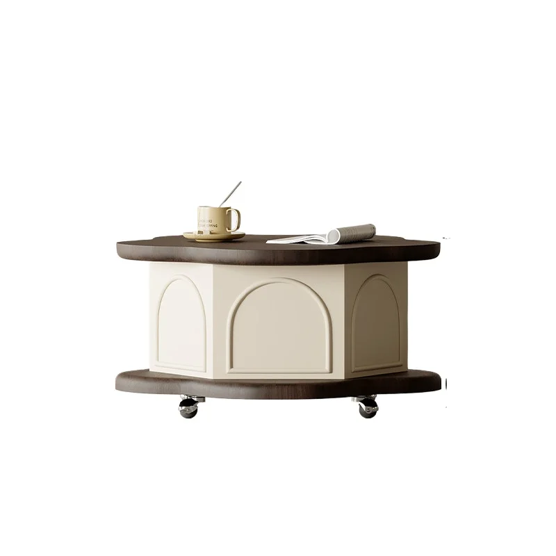 LMM French movable lifting special-shaped coffee table retro black walnut small apartment creative coffee table