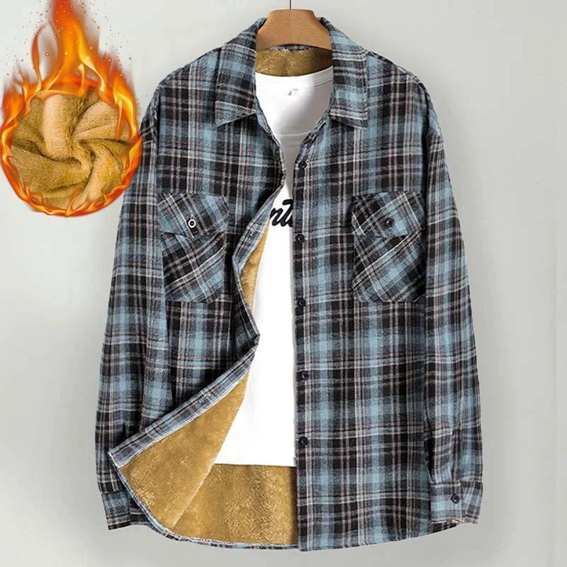 Invierno más terciopelo grueso cálido camisa a cuadros abrigo mujer Harajuku manga larga Casual blusa a cuadros nueva lana térmica mujer prendas de vestir