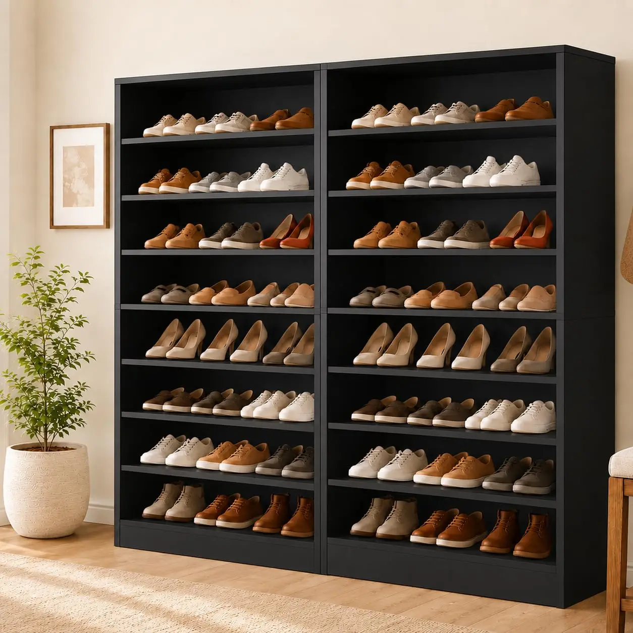 Tall Shoe Storage Cabinet & Entryway, 2 Pack, Black, Customized