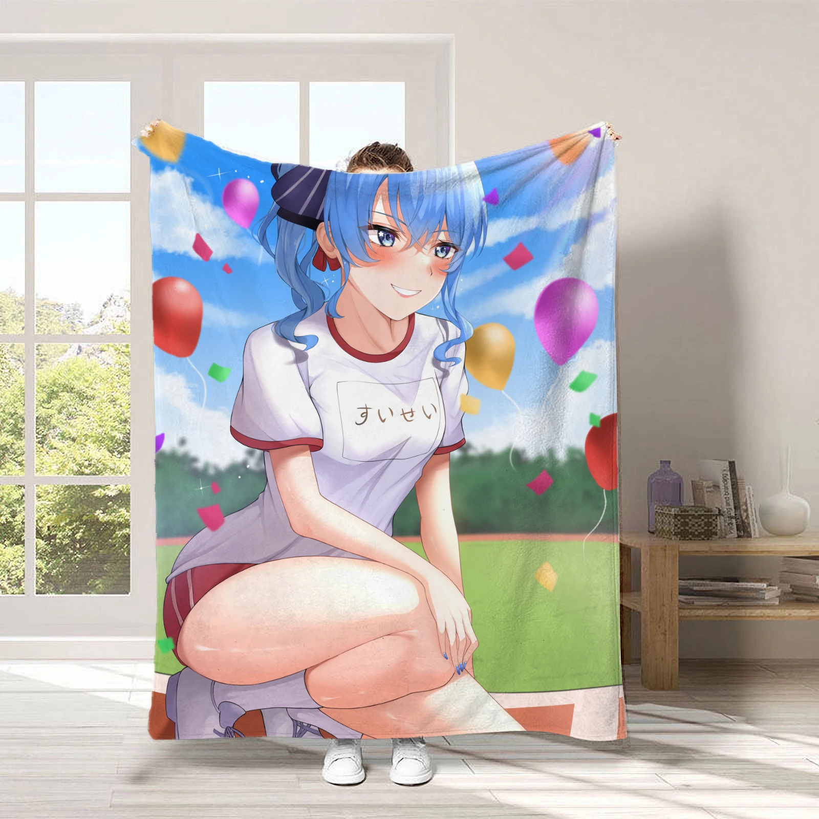 Hololive Hoshimachi Suisei Blanket 150x200cm Custom Anime Flannel Throw Cartoon Digital Printed Sofa Cover Warm Gift for Fans