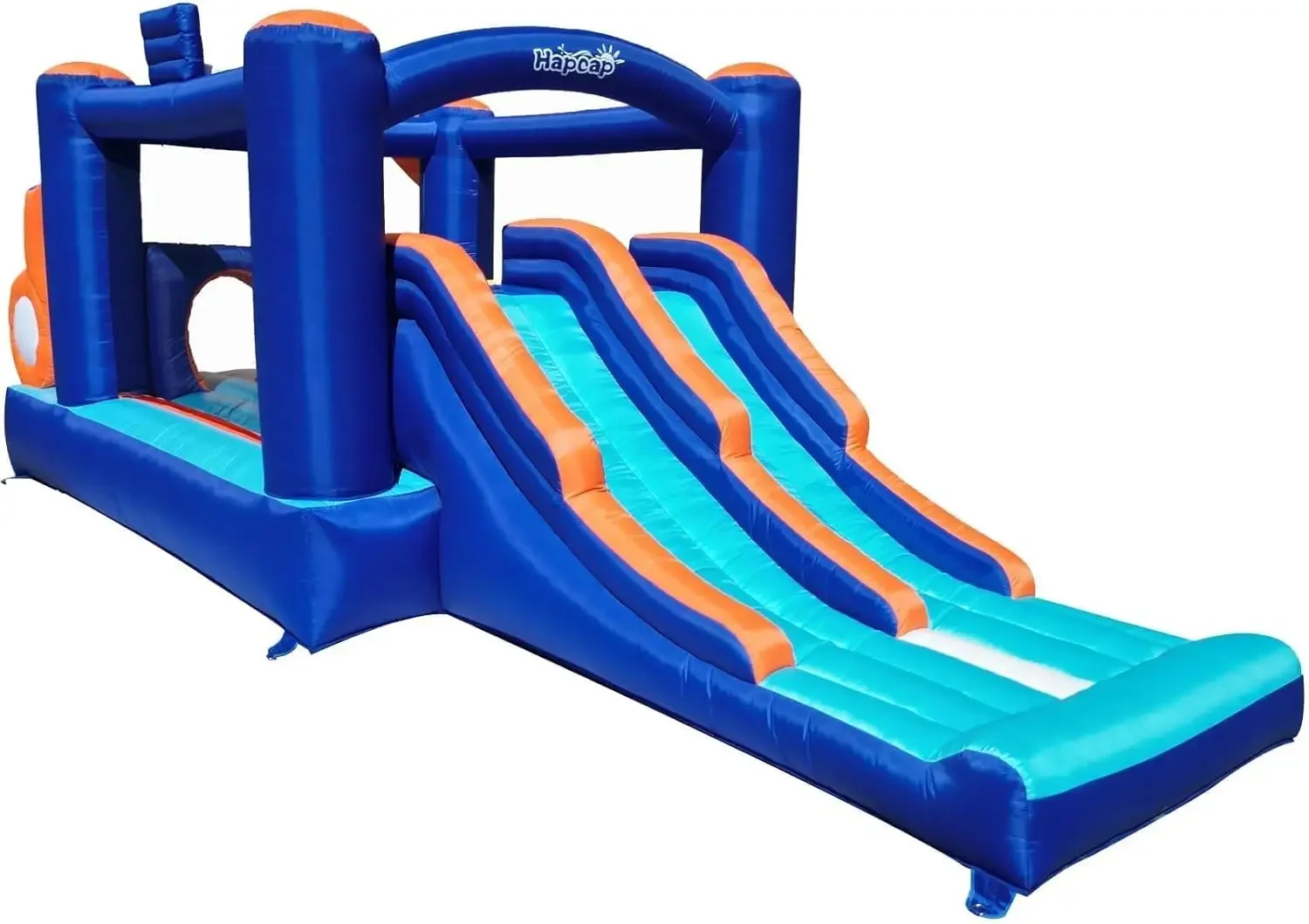 منزل ترتد قابل للنفخ للأطفال - 2 شرائح سباق، منطقة قفز واسعة، أنفاق وجدران التسلق مع منفاخ للعب في الهواء الطلق
