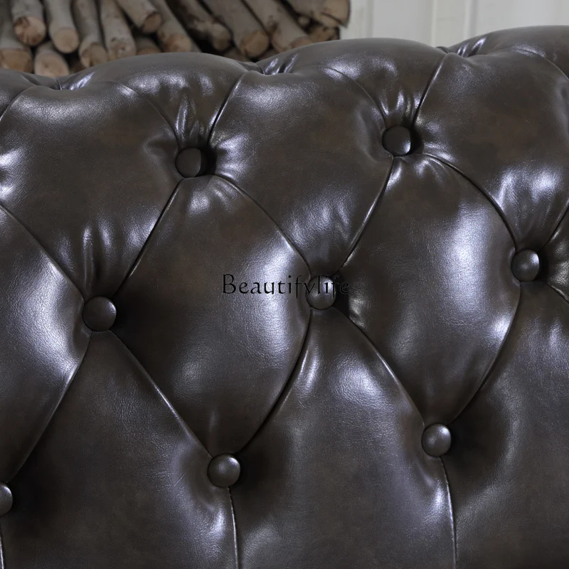 American Solid-Wood Leather Sofa Household Leather Sofa