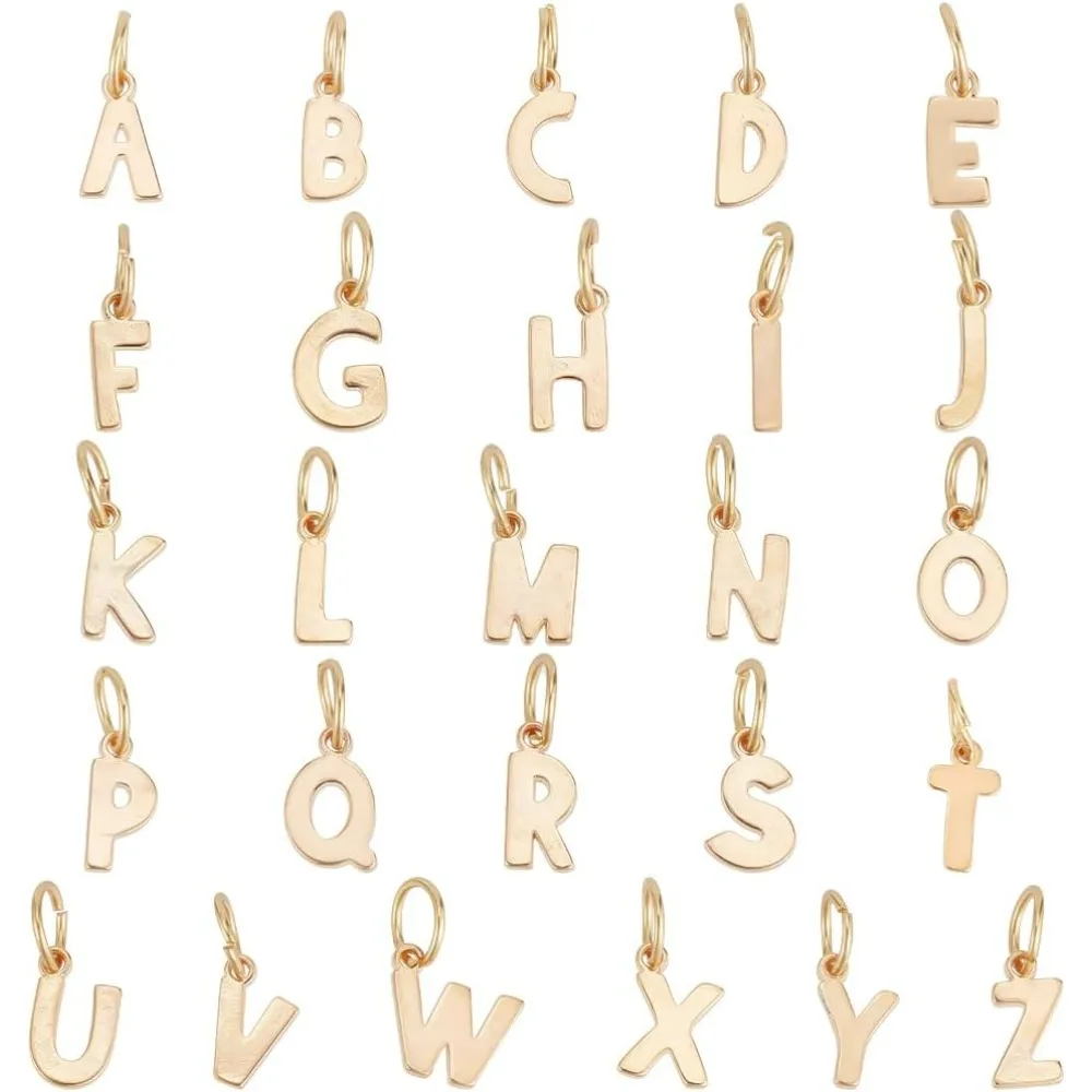 26pcs Alphabet Letter Charms, Golden Letter A-Z Pendants Metal Charms Loose Beads Charm with Jump Rings Personalized Jewelry