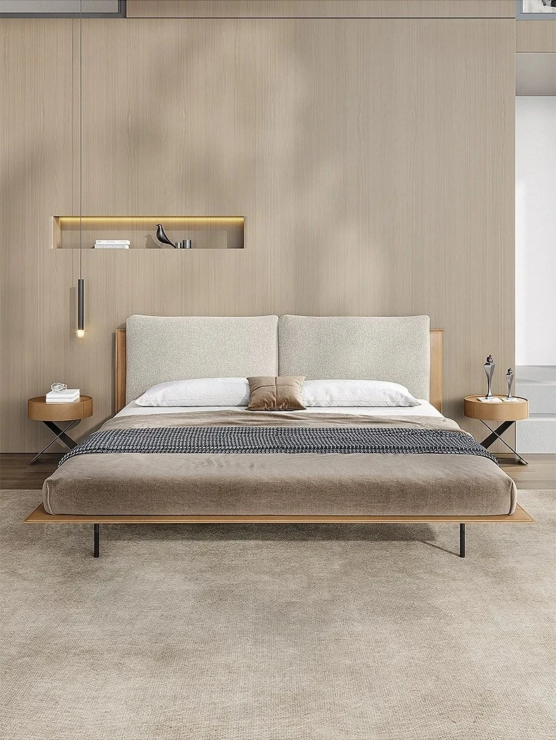 Minimalist saddle leather soft bag bed master bedroom queen bed villa high-end atmospheric double bed