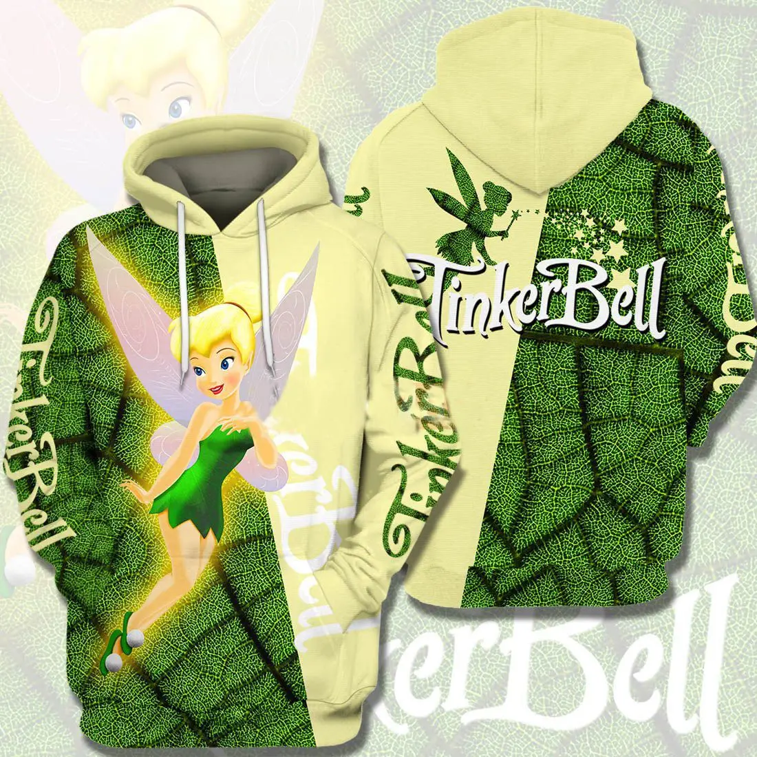 Spring and Autumn New 3D Printed Parent-Child Wear Tinker Bell Hoodie Street Athleisure Clothing Parent-Child Street Sportswear