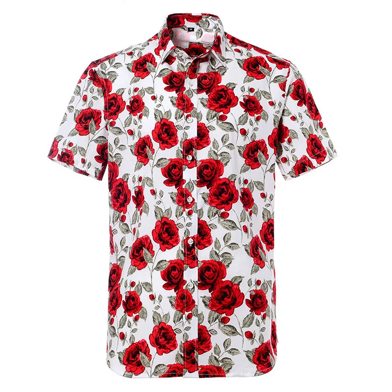 Camisa hawaiana 3d con estampado de hojas y flores para hombre, blusa holgada de manga corta con botones y solapa, moda urbana de verano