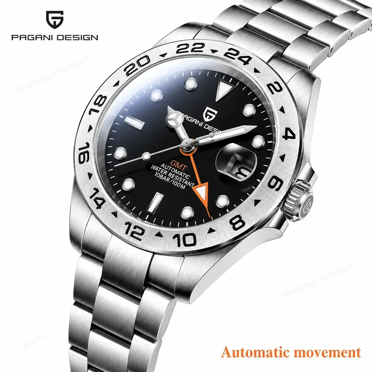 PAGANI DESIGN Herren Automatik GMT Uhr Luxus Sport Mechanische Uhr Saphirglas Stahl Leuchtend Datum Wasserdicht