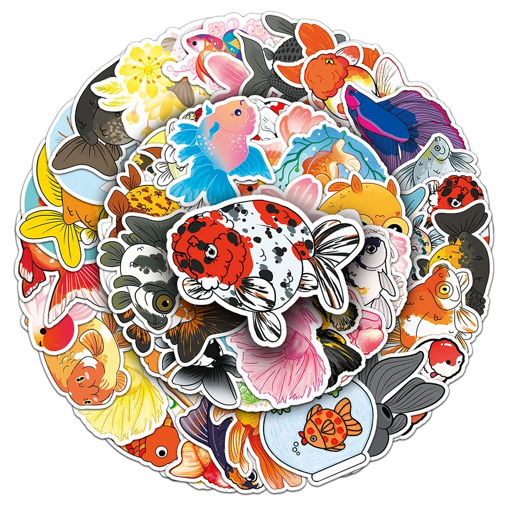 10/30/50pcs Ranchu Goldfish Stickers Kawaii Ranchu Cartoon Sticker Aesthetics Cup Wall Notebook Boat Goldfish Graffiti Decals