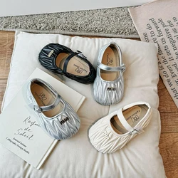 2024 Spring Autumn New Girls' Small PU Leather Shoes Baby Soft-soled Round Toe Loafer One-Foot Casual Flats