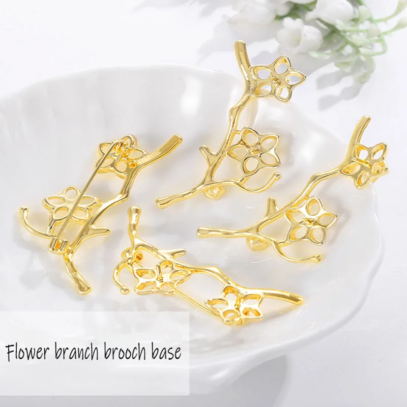 

2 шт., минимализм, позолота, цветочная ветка, брошь, основа, сделай сам, металлическая брошь в виде цветка, пустая установка для женщин, ювелирные аксессуары