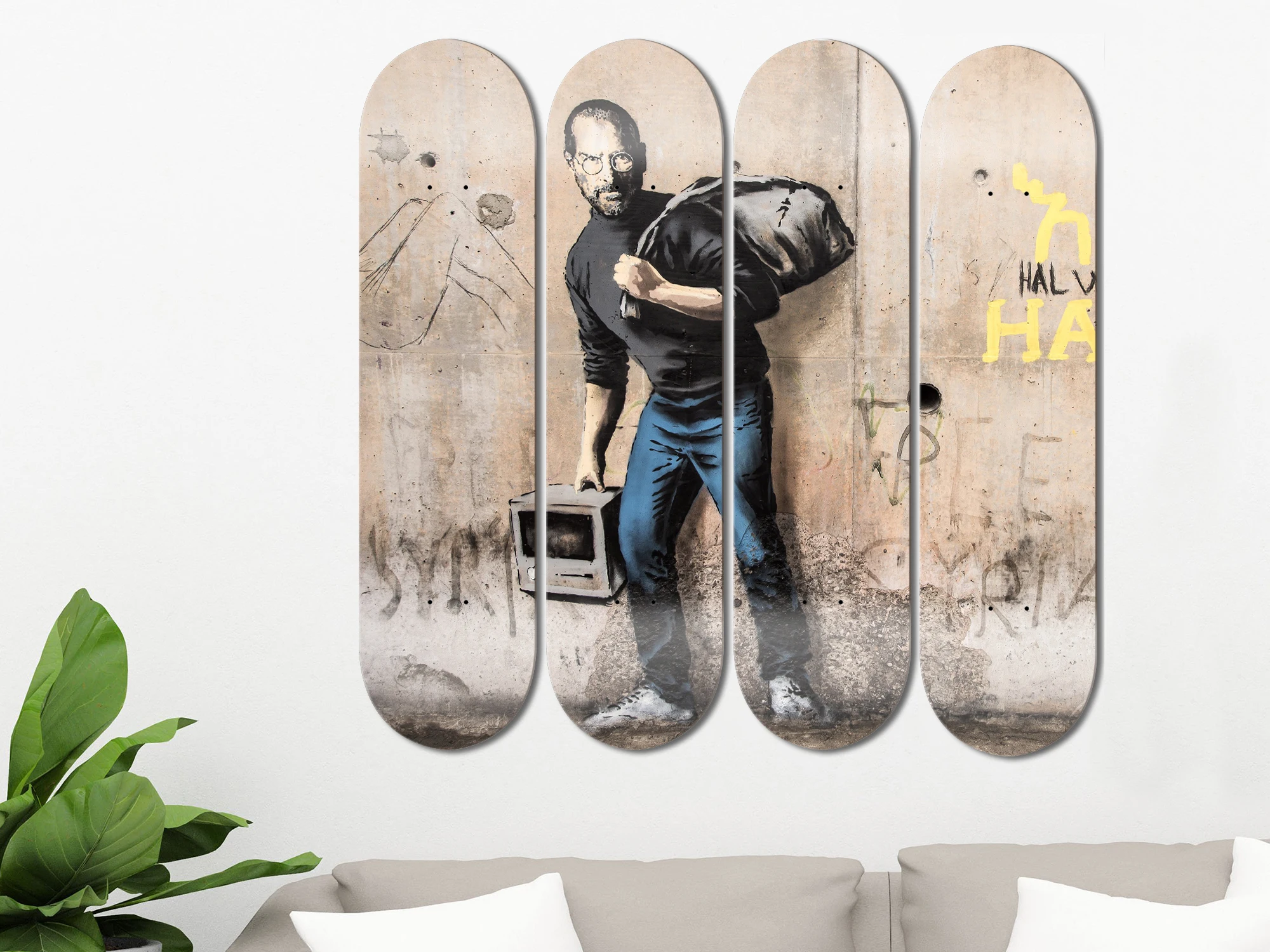 Vintage Banksy Skateboard Wall Art Graffiti Skate Deck Mural Wall Hanging Decorative Board for Bar Pub Club Man Cave Decor