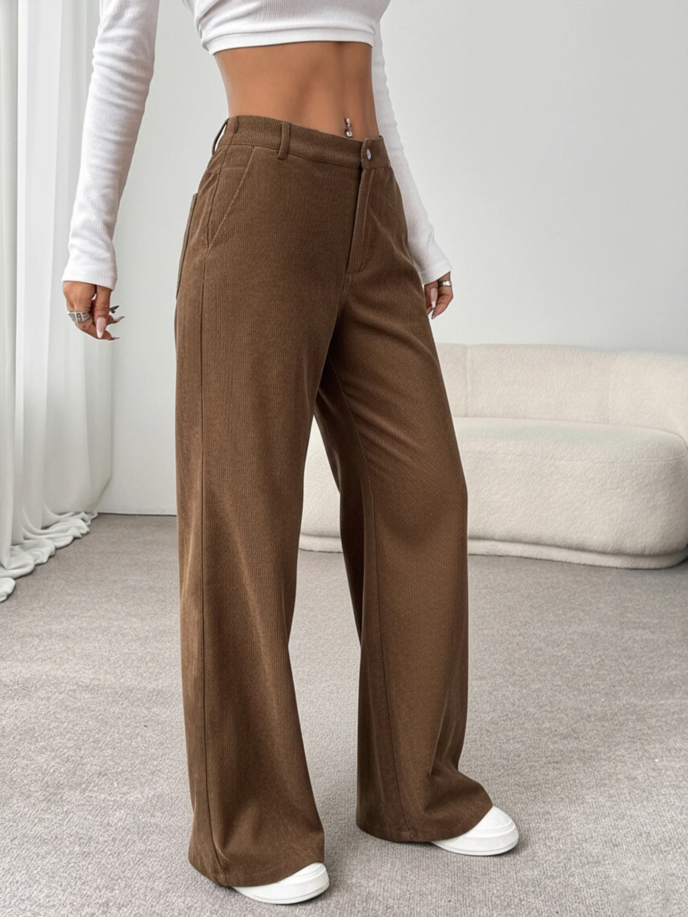 Autumn New Women's Japanese & Korean Casual Wide Leg Pants Brown Corduroy Pants Female Daily Clothing Women Fashion Trousers
