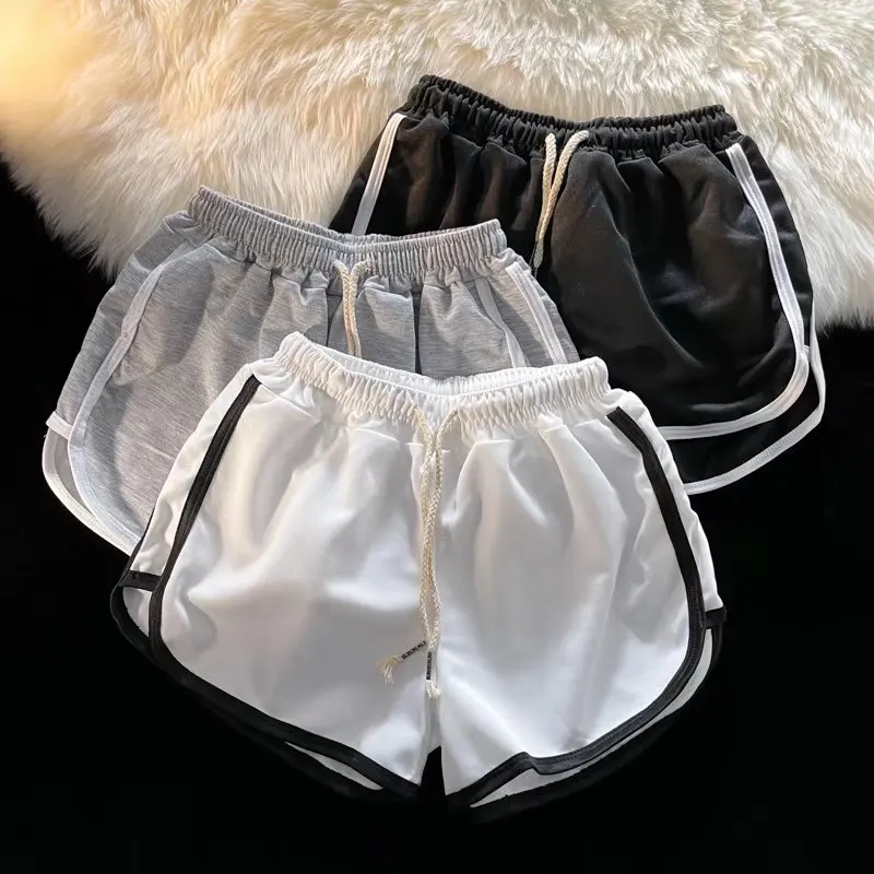 Loose High-Waist Women's Running Shorts Summer Casual Sports Polyester Fiber Wide Leg Pants Asymmetric Design Pocket Detail