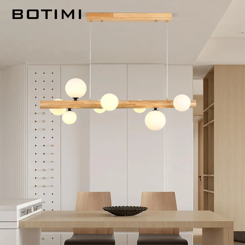 botimi luminarias de madeira led para sala de jantar lustre de vidro redondo luminaria de cozinha em madeira ilha estilo nordico lampada suspensa 01