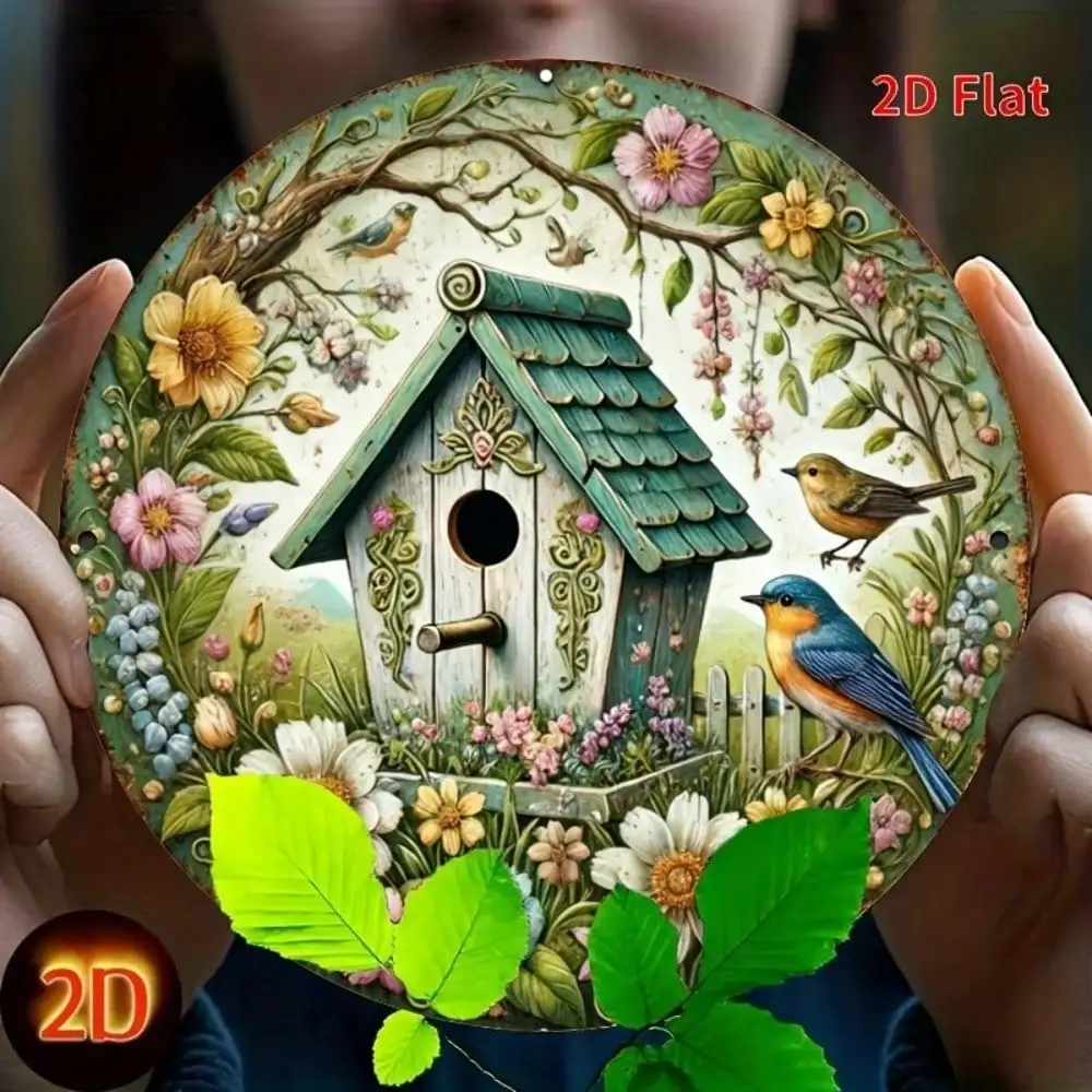Tin Sign - Vintage Durable Metal Plaque Wall Decor, Floral Birdhouse Bluebird Garden Nature Decor Sign Home Office Bar Man Cave