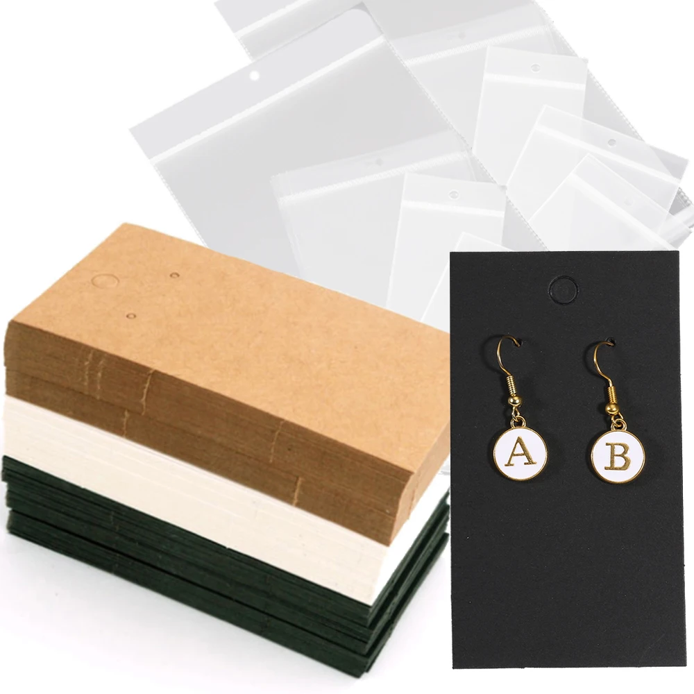 

50sets Earring Cards With Bags 50pcs Jewelry Necklace Packaging Cards With Self-Seal Bags Kraft Paper Tags Card For DIY Jewelry