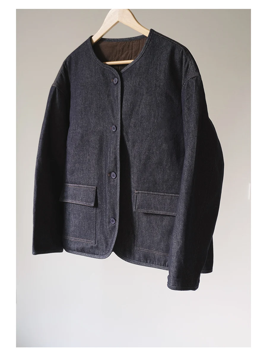 

Двусторонняя легкая джинсовая куртка свободного кроя из хлопка для женщин среднего возраста на зимний сезон